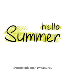Texto de tinta Hola verano aislado en fondo blanco. Palabras manuscritas para imprimir. Dibujo gráfico plano vectorial simple a mano. Objeto aislado sobre un fondo blanco. Aislar.