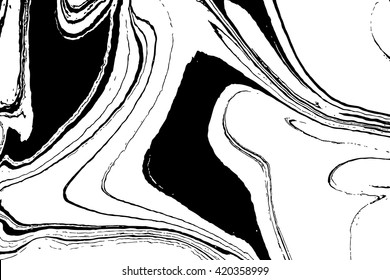 Ink texture. Mix of a white and black paint, closeup. Abstract marbling texture. Handmade ebru technique. Watercolor stains print background. Cover design for party invitation. Traditional Turkish.