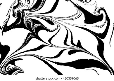 Ink texture. Mix of a white and black paint, closeup. Abstract marbling texture. Handmade ebru technique. Watercolor stains print background. Cover design for party invitation. Traditional Turkish.