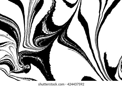 Ink texture. Mix of a white and black paint, closeup. Abstract marbling texture. Handmade ebru technique. Watercolor stains print background. Cover design for party invitation. Traditional Turkish.