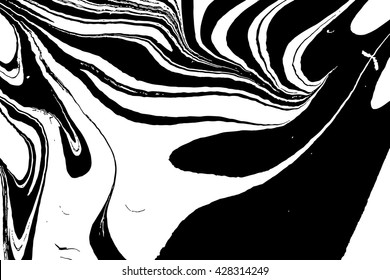 Ink texture. Mix of a white and black paint, closeup. Abstract marbling texture. Handmade ebru technique. Watercolor stains print background. Cover design for party invitation. Traditional Turkish.