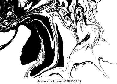 Ink texture. Mix of a white and black paint, closeup. Abstract marbling texture. Handmade ebru technique. Watercolor stains print background. Cover design for party invitation. Traditional Turkish.