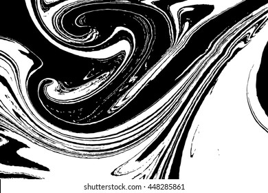 Ink texture. Mix of a white and black paint, closeup. Abstract marbling texture. Handmade ebru technique. Watercolor stains print background. Cover design for party invitation. Traditional Turkish.