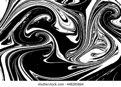 Ink texture. Mix of a white and black paint, closeup. Abstract marbling texture. Handmade ebru technique. Watercolor stains print background. Cover design for party invitation. Traditional Turkish.