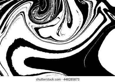 Ink texture. Mix of a white and black paint, closeup. Abstract marbling texture. Handmade ebru technique. Watercolor stains print background. Cover design for party invitation. Traditional Turkish.