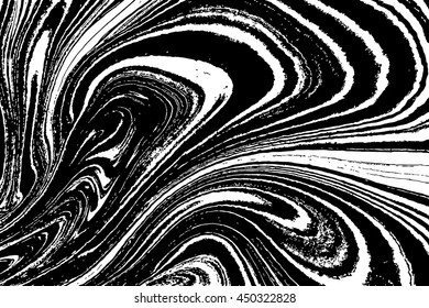 Ink texture. Mix of a white and black paint, closeup. Abstract marbling texture. Handmade ebru technique. Watercolor stains print background. Cover design for party invitation. Traditional Turkish.