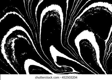 Ink texture. Mix of a white and black paint, closeup. Abstract marbling texture. Handmade ebru technique. Watercolor stains print background. Cover design for party invitation. Traditional Turkish.