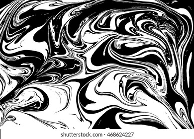Ink texture. Mix of a white and black paint, closeup. Abstract marbling texture. Handmade ebru technique. Watercolor stains print background. Cover design for party invitation. Traditional Turkish.