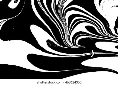 Ink texture. Mix of a white and black paint, closeup. Abstract marbling texture. Handmade ebru technique. Watercolor stains print background. Cover design for party invitation. Traditional Turkish.