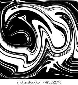 Ink texture. Mix of a white and black paint, closeup. Abstract marbling texture. Watercolor stains print background. Cover design for party invitation.Wave vector illustration