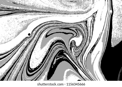 Ink texture watercolor hand drawn Ebru, Turkish marbling art illustration, abstract background, white, grey and black aqua print. Stone or rock texture.