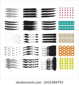 Ink textured brush. Grunge scratches and dirty texture paint splatters. Artistic brush strokes, frames and boxes vector collection. Black swatches, spots and blemishes. Brushes, abstract traces,