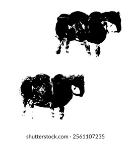 Ink textured sheep stamp on white background animal print