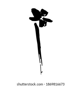 Ink vector brush stroke flower. Vector illustration. Grunge texture.