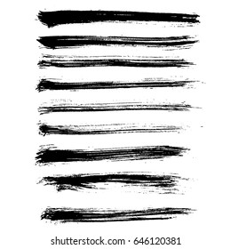Ink vector brush strokes set. Vector illustration. Grunge hand drawn watercolor texture.