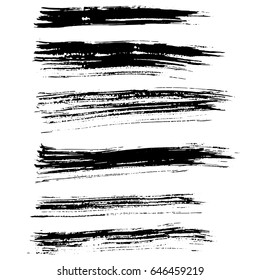 Ink vector brush strokes set. Vector illustration. Grunge hand drawn watercolor texture.