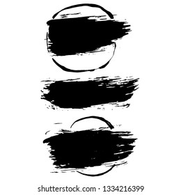 Ink vector dry brush frame set. Vector illustration. Grunge hand drawn watercolor texture. Space for text.
