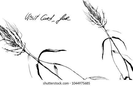 Ink vector hand drawing grass in japan asian style. Oriental nature element for restaurant blank or visit card. Black leave silhouette eps8