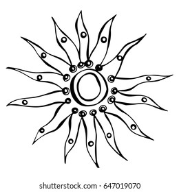 Ink Vector Illustration Isolated On a White Background Doodle Cartoon Vintage Hand Drawn Sketch. Sun or Star.
