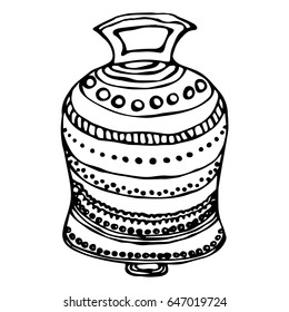 Ink Vector Illustration Isolated On a White Background Doodle Cartoon Vintage Hand Drawn Sketch. Wedding Bell, Ship Bell, Church Bell.