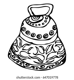 Ink Vector Illustration Isolated On a White Background Doodle Cartoon Vintage Hand Drawn Sketch. Wedding Bell, Ship Bell, Church Bell.
