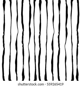 Ink vector seamless pattern, border, texture. Vertical strips brushstrokes. Vector Hand drawn painting background ,fabric, wallpaper, black and white brush design.