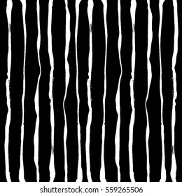 Ink vector seamless pattern, border, texture. Vertical strips brushstrokes. Vector Hand drawn painting background ,fabric, wallpaper, black and white brush design.