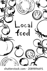 Afiche de verduras de tinta. El marco de la comida fresca de granja.