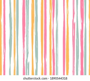 Ink vertical lines vector seamless pattern. Grunge paintbrush texture. Freehand old style painting seamless wallpaper ornament. Brush stroke stripes grunge pattern for fabric print.