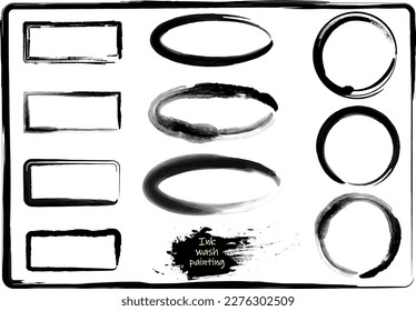 Ink wash painting frame set illustration, vector