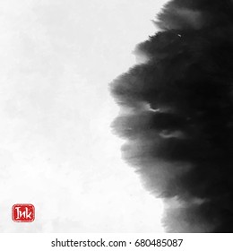 Ink wash painting on white background. Asian style vector illustration.