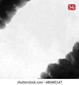 Ink wash painting on white background. Asian style vector illustration.