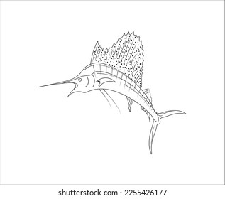 Ink   watercolor drawing sea fish white background