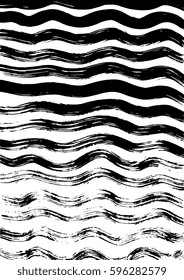 Ink wavy stripes texture. Brush stroke. Abstract painting background. Vector illustration. Black and white