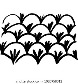 Ink wavy texture. Dry brush sea pattern. Ocean waves painting background. Vector illustration. Hand drawn black and white artwork.