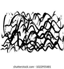 Ink wavy texture. Dry brush sea pattern. Ocean waves painting background. Vector illustration. Hand drawn black and white artwork.