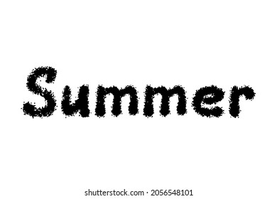 Ink word Summer. Text. Black grunge silhouette. Front horizontal view. Vector simple flat graphic hand drawn illustration. The isolated object on a white background. Isolate.