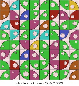 rosafarbene und gelbe Mosaikfliese mit Blasen. Vektorschmuck.