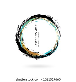 Ink zen circle emblem. Hand drawn abstract decoration element.