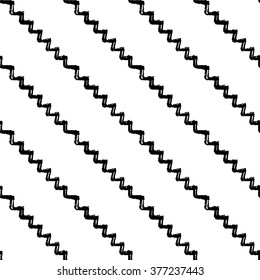 Ink Zigzag brush stroke seamless pattern on white background. Modern monochrome graphic design. Vector hand drawn striped texture.