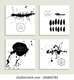 Inkblot collection. Set of four cards. Vector illustration.