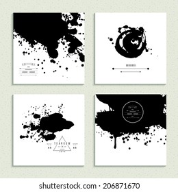 Inkblot collection. Set of four cards. Vector illustration.