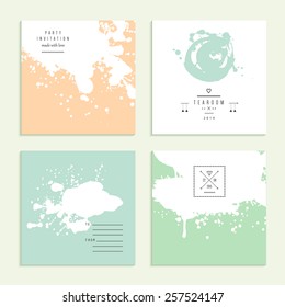 Inkblot collection. Set of four cards. Vector illustration.