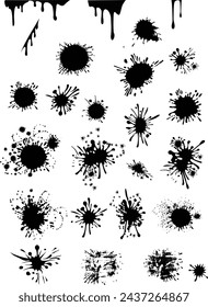 Inkblots and spots. Liquid paint ink drop splat inkblot. Ink drops and splashes. Artistic  monochrome spots.