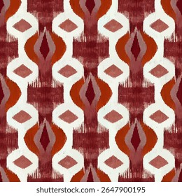 Inkblot-stijl geometrische vormen in de kleuren rood en wit, grunge lijnen ikat patroon, ikat naadloos patroon, Vector illustratie achtergrond voor het afdrukken van het papier.