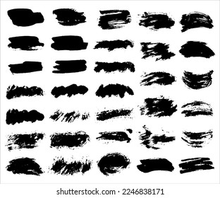 Ink.Collection of black brush strokes.Paint,line,grunge.Vector illustration.Black ink spots.black stain.watercolor Brush bundle.paint textures.Hand drawn vector brushes.Dividers,borders.