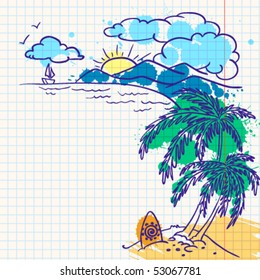 Ink-colored summer doodle landscape