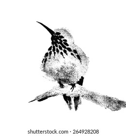 Ink-drawn siting bird