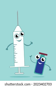 inkection and vaccine are very happy and celebrating. Editable Clip Art.