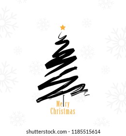 Inked Christmas Tree Layout/Cover. Minimalist Creative Design Concept. Stock Vector Illustration. Modern and Abstract Background